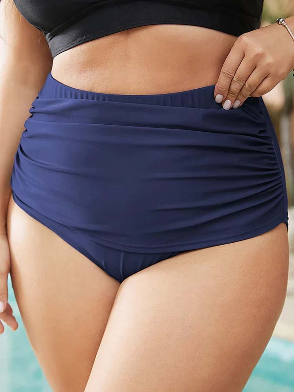 Plus Size 28 | 5x by BloomChic High Rise Ruched Navy Bikini Swim Bottom